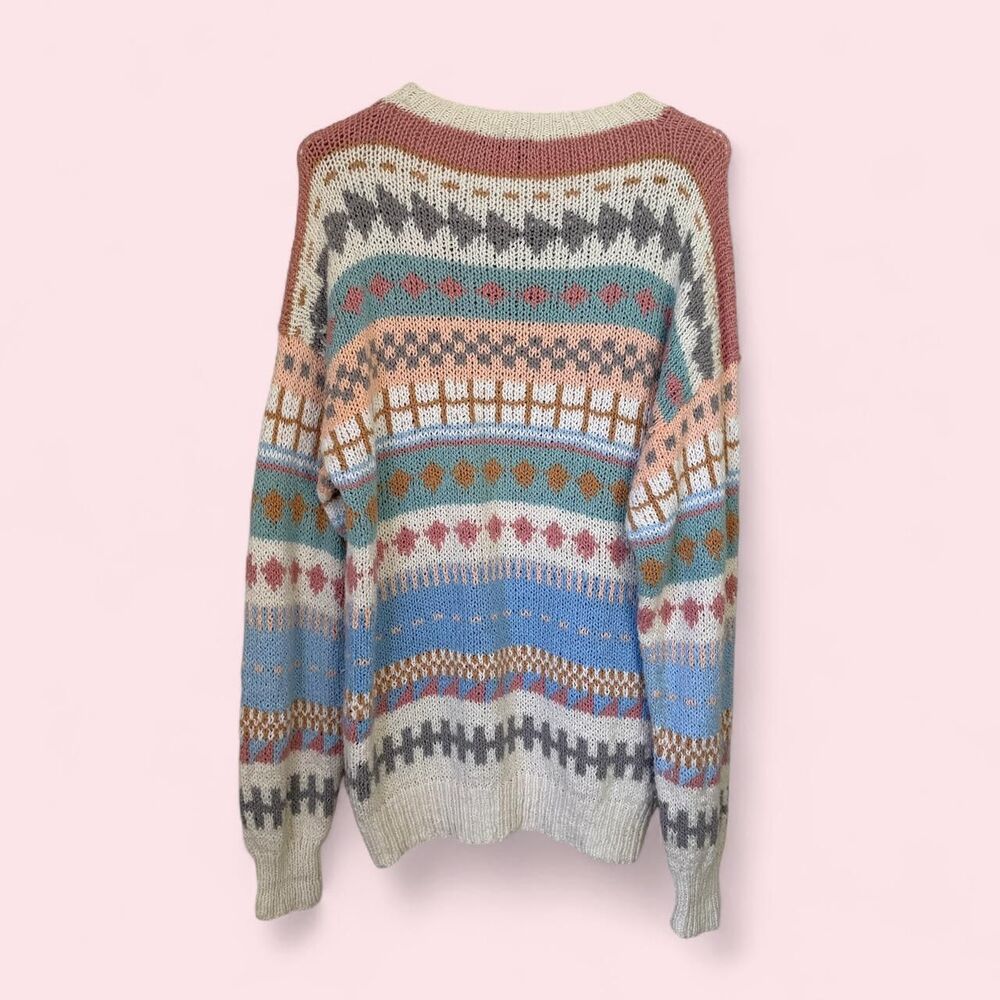 80s Vintage Pastel Grannycore Striped Knit Sweater Made in Peru - Picture 7 of 9